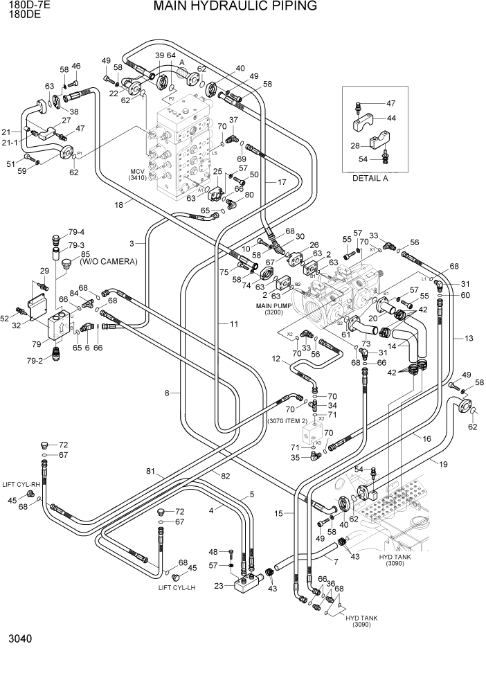 Схема запчастей Hyundai 180DE - PAGE 3040 MAIN HYDRAULIC PIPING ГИДРАВЛИЧЕСКАЯ СИСТЕМА
