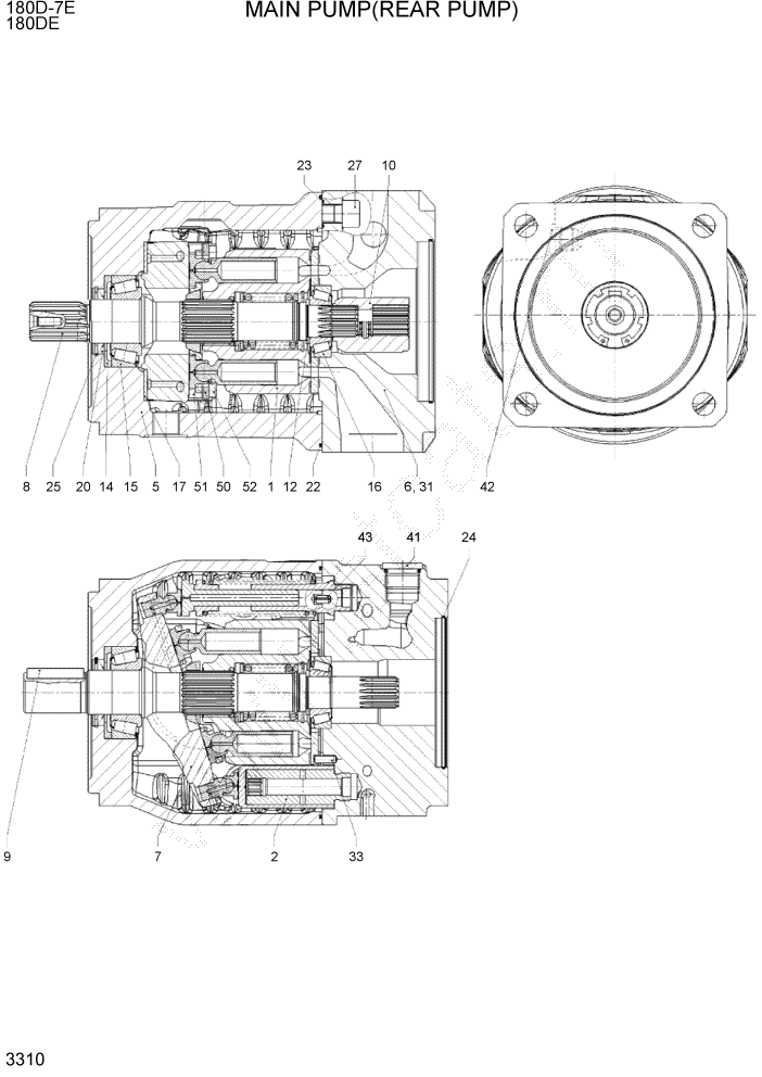 Схема запчастей Hyundai 180DE - PAGE 3310 MAIN PUMP(REAR PUMP) ГИДРАВЛИЧЕСКАЯ СИСТЕМА