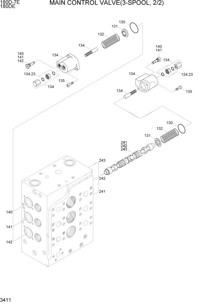 Схема запчастей Hyundai 180DE - PAGE 3411 MAIN CONTROL VALVE(3-SPOOL, 2/2) ГИДРАВЛИЧЕСКАЯ СИСТЕМА