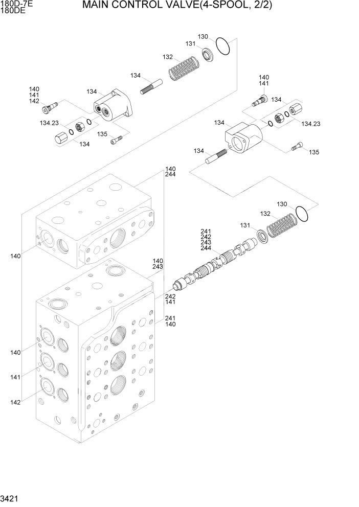 Схема запчастей Hyundai 180DE - PAGE 3421 MAIN CONTROL VALVE(4-SPOOL, 2/2) ГИДРАВЛИЧЕСКАЯ СИСТЕМА