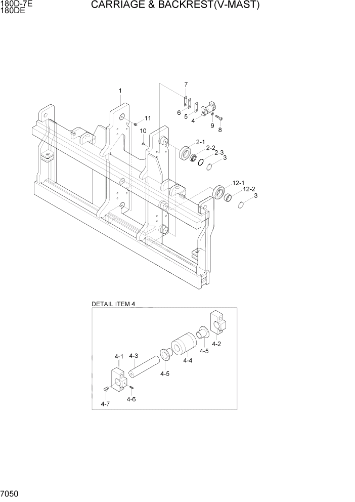 Схема запчастей Hyundai 180DE - PAGE 7050 CARRIAGE & BACKREST(V-MAST) РАБОЧЕЕ ОБОРУДОВАНИЕ