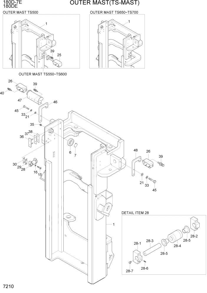 Схема запчастей Hyundai 180DE - PAGE 7210 OUTER MAST(TS-MAST) РАБОЧЕЕ ОБОРУДОВАНИЕ