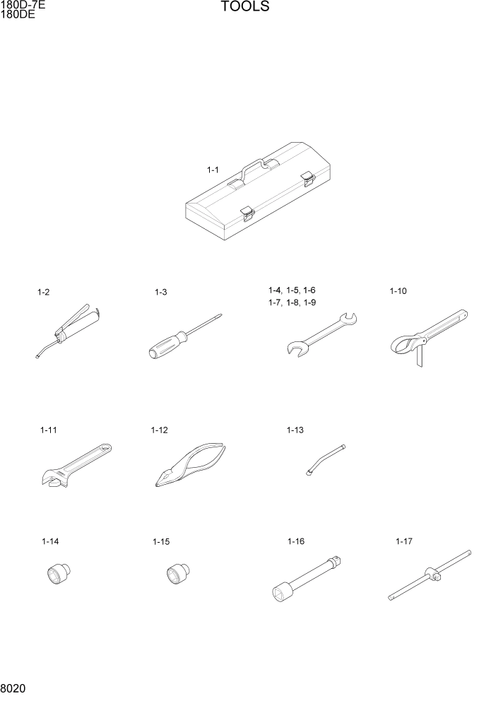 Схема запчастей Hyundai 180DE - PAGE 8020 TOOLS ДРУГИЕ ЧАСТИ