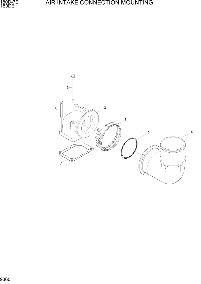 Схема запчастей Hyundai 180DE - PAGE 9360 AIR INTAKE CONNECTION ДВИГАТЕЛЬ БАЗА