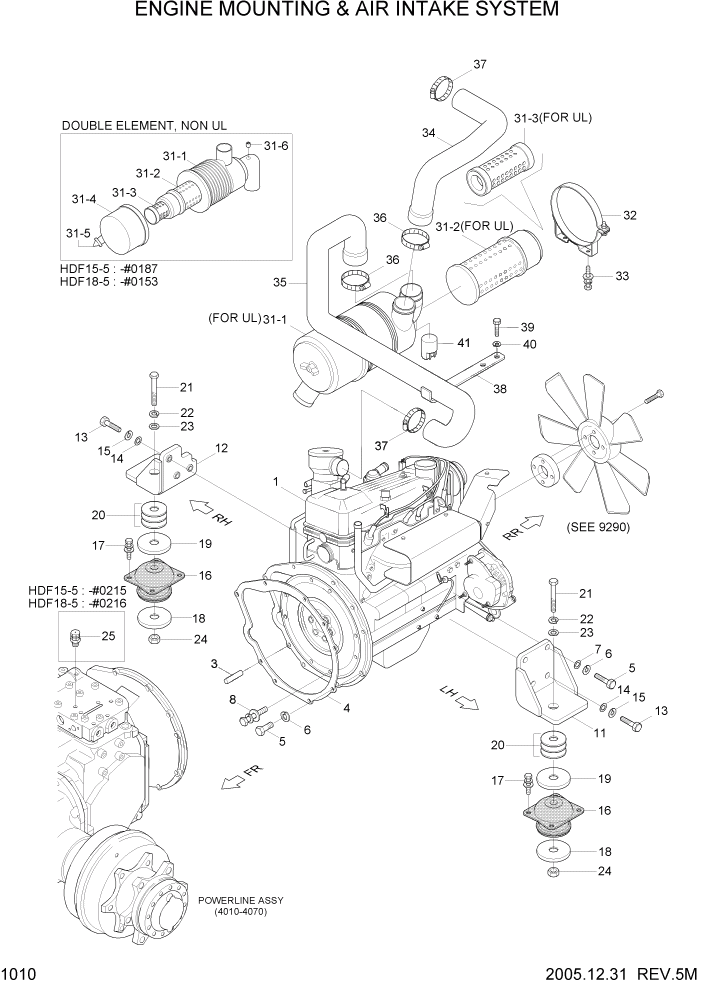 Схема запчастей Hyundai HDF15/HDF18-5 - PAGE 1010 ENGINE MOUNTING & AIR INTAKE SYSTEM СИСТЕМА ДВИГАТЕЛЯ