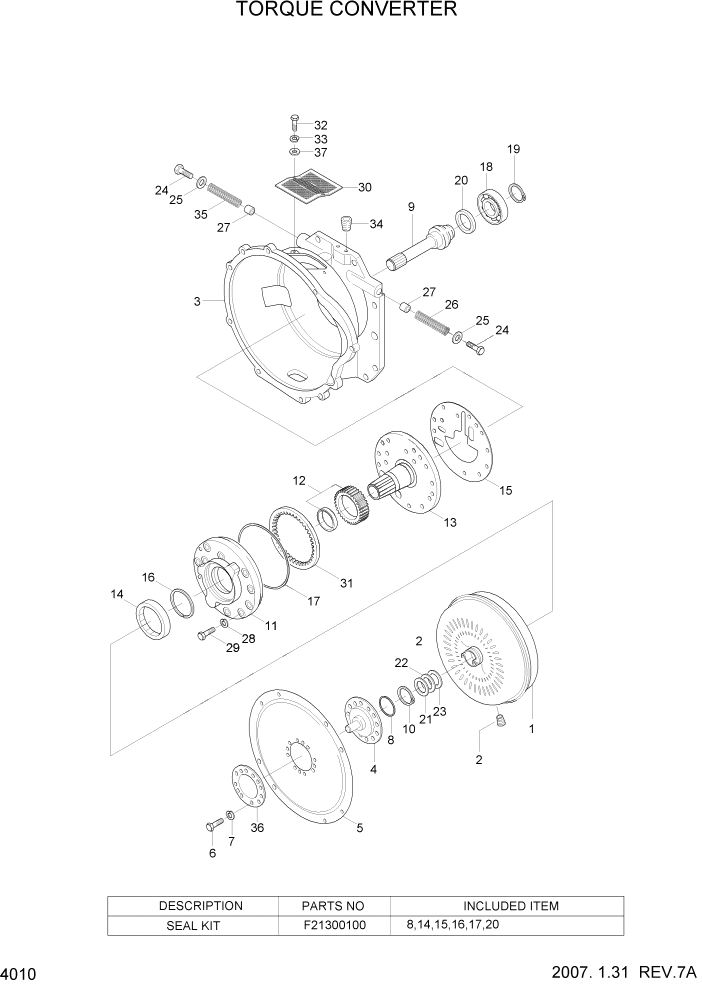 Схема запчастей Hyundai HDF15/HDF18-5 - PAGE 4010 TORQUE CONVERTER СИЛОВАЯ СИСТЕМА