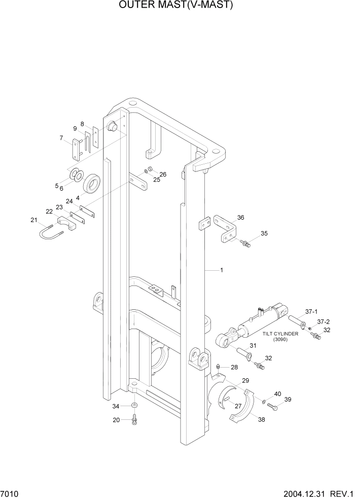 Схема запчастей Hyundai HDF15/HDF18-5 - PAGE 7010 OUTER MAST(V-MAST) РАБОЧЕЕ ОБОРУДОВАНИЕ