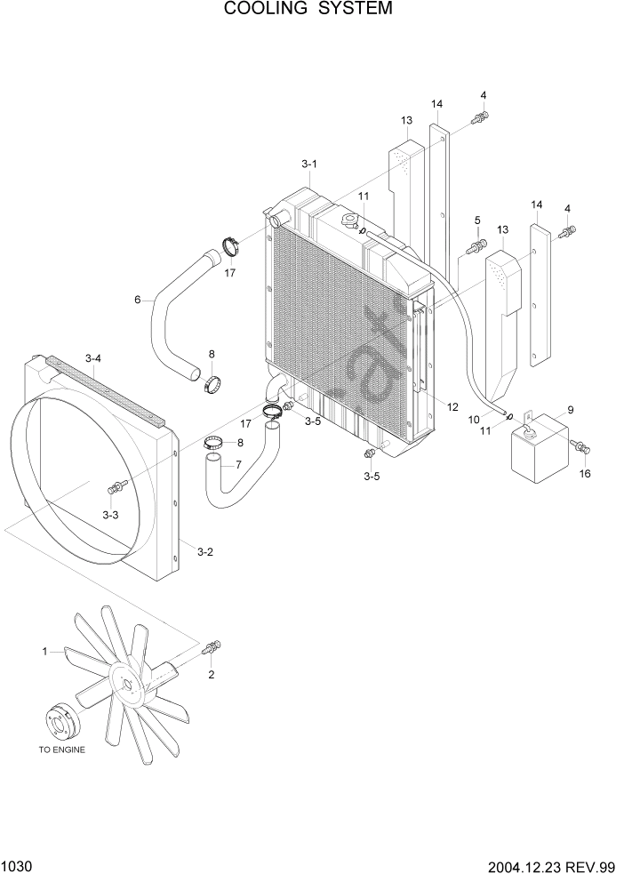 Схема запчастей Hyundai HDF35/HDF45-3 - PAGE 1030 COOLING SYSTEM СИСТЕМА ДВИГАТЕЛЯ