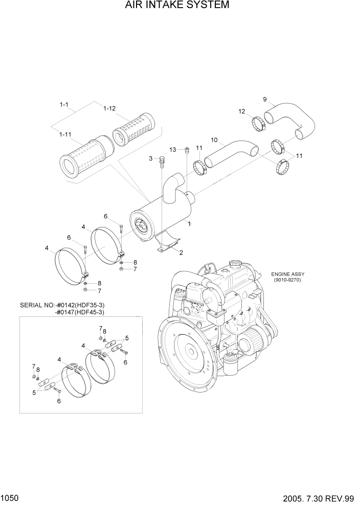 Схема запчастей Hyundai HDF35/HDF45-3 - PAGE 1050 AIR INTAKE SYSTEM СИСТЕМА ДВИГАТЕЛЯ