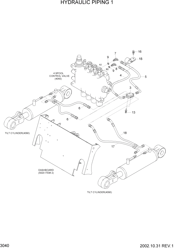 Схема запчастей Hyundai HDF35/HDF45-3 - PAGE 3040 HYDRAULIC PIPING 1 ГИДРАВЛИЧЕСКАЯ СИСТЕМА