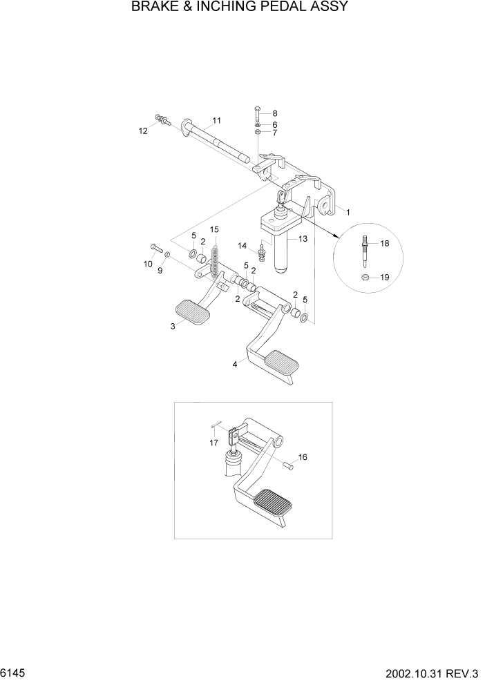 Схема запчастей Hyundai HDF35/HDF45-3 - PAGE 6145 BRAKE & INCHING PEDAL ASSY СИЛОВАЯ СИСТЕМА