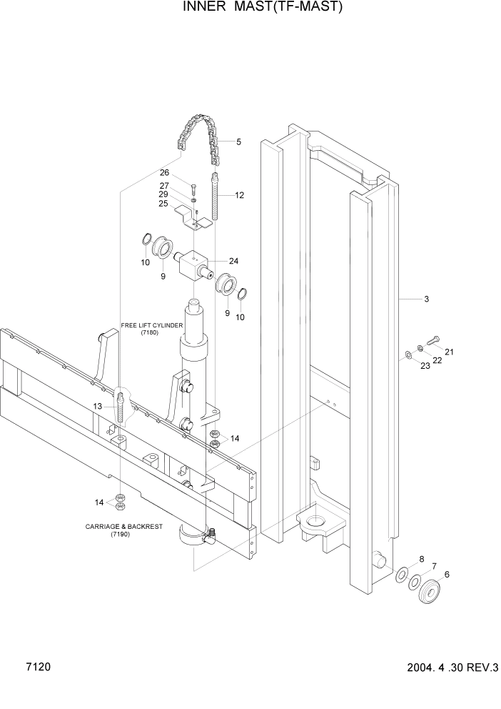 Схема запчастей Hyundai HDF35/HDF45-3 - PAGE 7120 INNER MAST(TF-MAST) РАБОЧЕЕ ОБОРУДОВАНИЕ