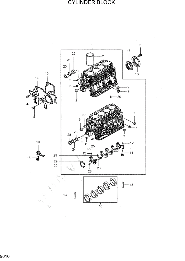 Схема запчастей Hyundai HDF35/HDF45-3 - PAGE 9010 CYLINDER BLOCK ДВИГАТЕЛЬ БАЗА