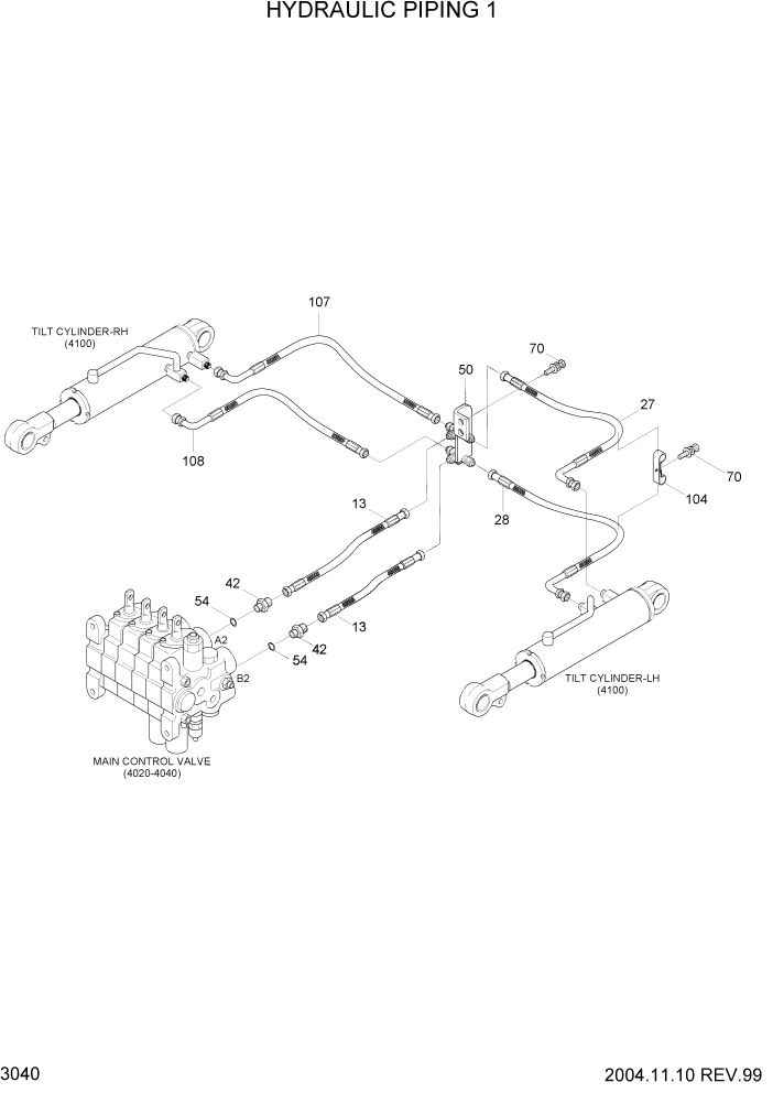 Схема запчастей Hyundai HDF50/HDF70-3 - PAGE 3040 HYDRAULIC PIPING 1 ГИДРАВЛИЧЕСКАЯ СИСТЕМА
