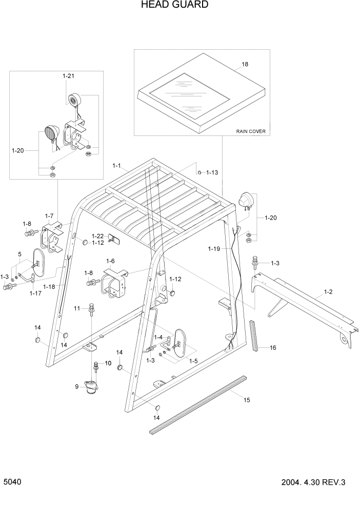 Схема запчастей Hyundai HDF50/HDF70-3 - PAGE 5040 HEAD GUARD СТРУКТУРА