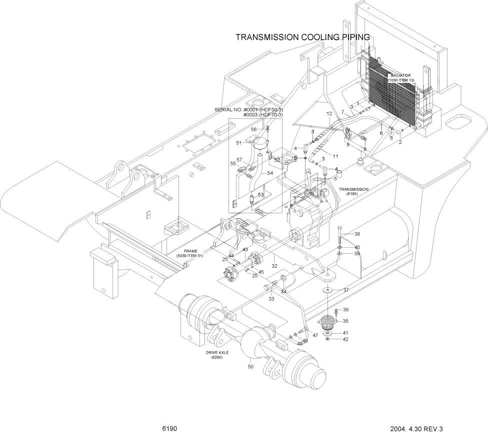 Схема запчастей Hyundai HDF50/HDF70-3 - PAGE 6190 TRANSMISSION COOLING PIPING СИЛОВАЯ СИСТЕМА