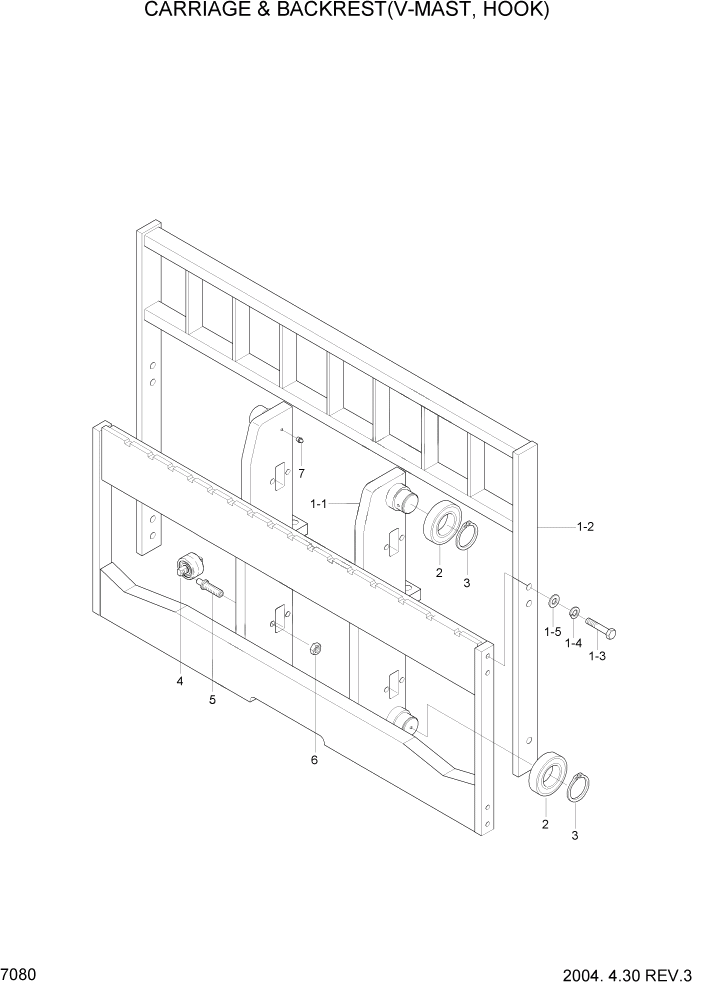 Схема запчастей Hyundai HDF50/HDF70-3 - PAGE 7080 CARRIAGE & BACKREST(V-MAST,HOOK) РАБОЧЕЕ ОБОРУДОВАНИЕ