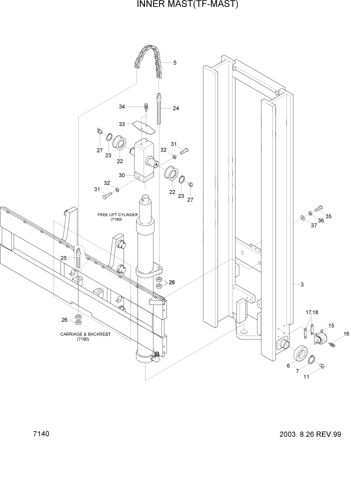 Схема запчастей Hyundai HDF50/HDF70-3 - PAGE 7140 INNER MAST(TF-MAST) РАБОЧЕЕ ОБОРУДОВАНИЕ