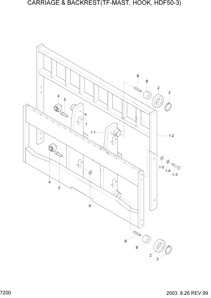 Схема запчастей Hyundai HDF50/HDF70-3 - PAGE 7200 CARR & BACKREST(TF-MAST,SHAFT,HDF50-3) РАБОЧЕЕ ОБОРУДОВАНИЕ