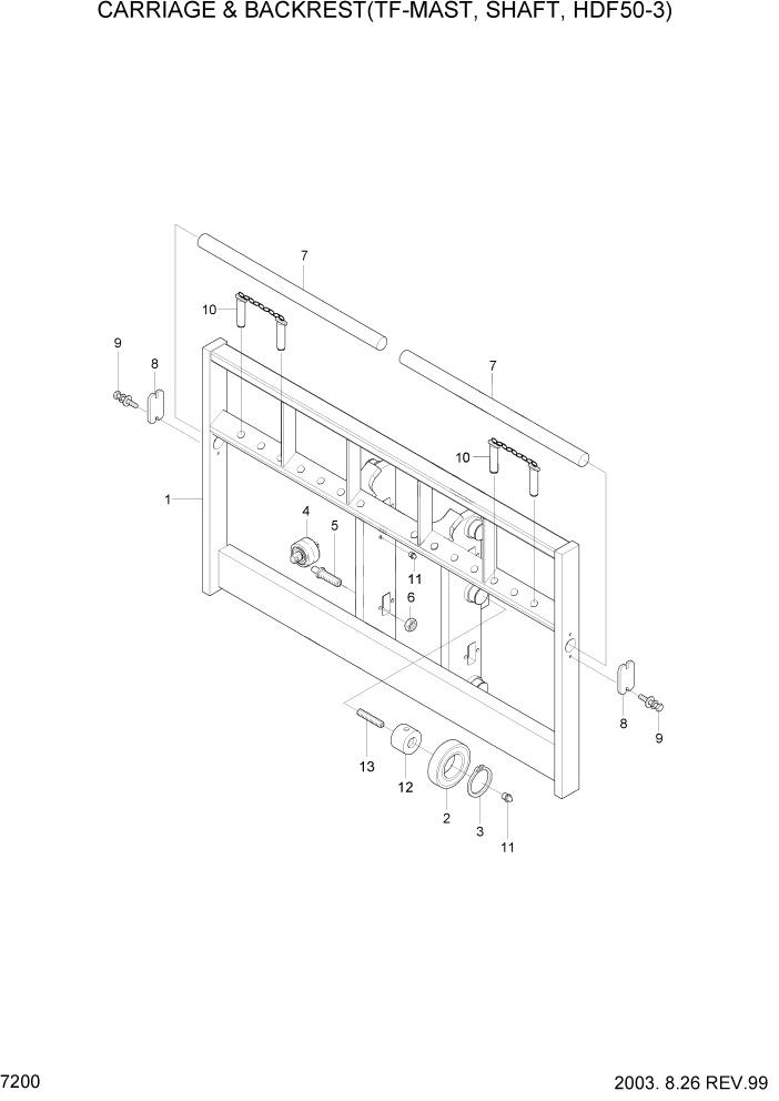 Схема запчастей Hyundai HDF50/HDF70-3 - PAGE 7200 CARR & BACKREST(TF-MAST,SHAFT,HDF50-3) picture 2 РАБОЧЕЕ ОБОРУДОВАНИЕ