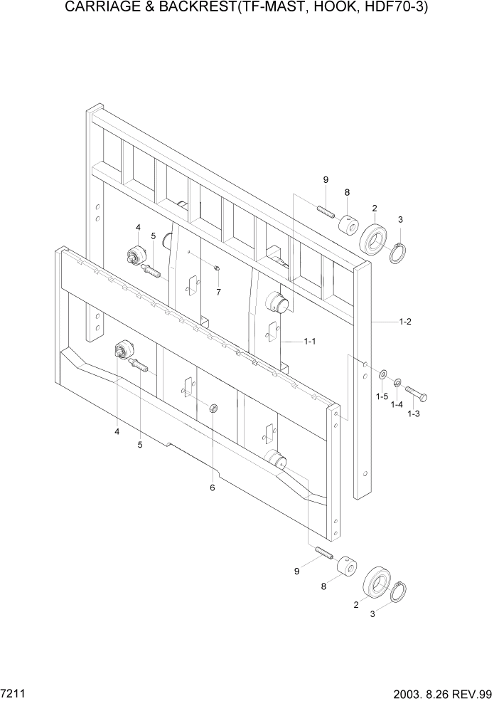 Схема запчастей Hyundai HDF50/HDF70-3 - PAGE 7211 CARR & BACKREST(TF-MAST,HOOK,HDF70-3) РАБОЧЕЕ ОБОРУДОВАНИЕ