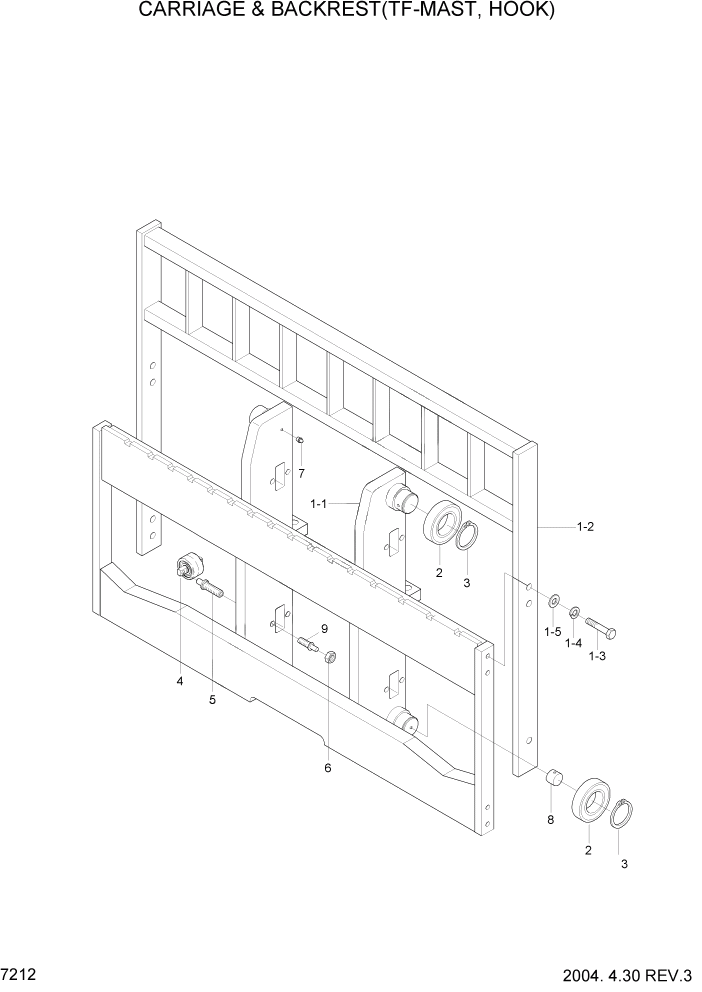 Схема запчастей Hyundai HDF50/HDF70-3 - PAGE 7212 CARR & BACKREST(TF-MAST,HOOK,OPT) РАБОЧЕЕ ОБОРУДОВАНИЕ