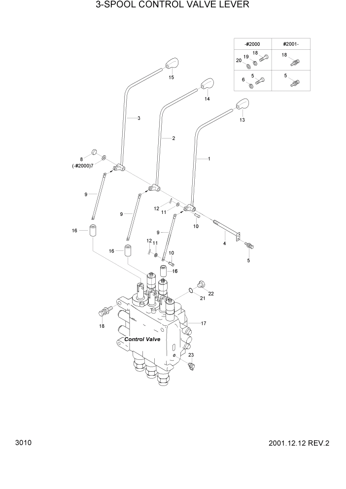 Схема запчастей Hyundai HDF20/HDF25/HDF30-2 - PAGE 3010 3-SPOOL CONTROL VALVE LEVER ГИДРАВЛИЧЕСКАЯ СИСТЕМА