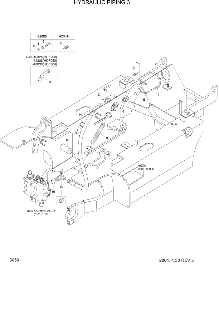 Схема запчастей Hyundai HDF20/HDF25/HDF30-2 - PAGE 3050 HYDRAULIC PIPING 3 ГИДРАВЛИЧЕСКАЯ СИСТЕМА