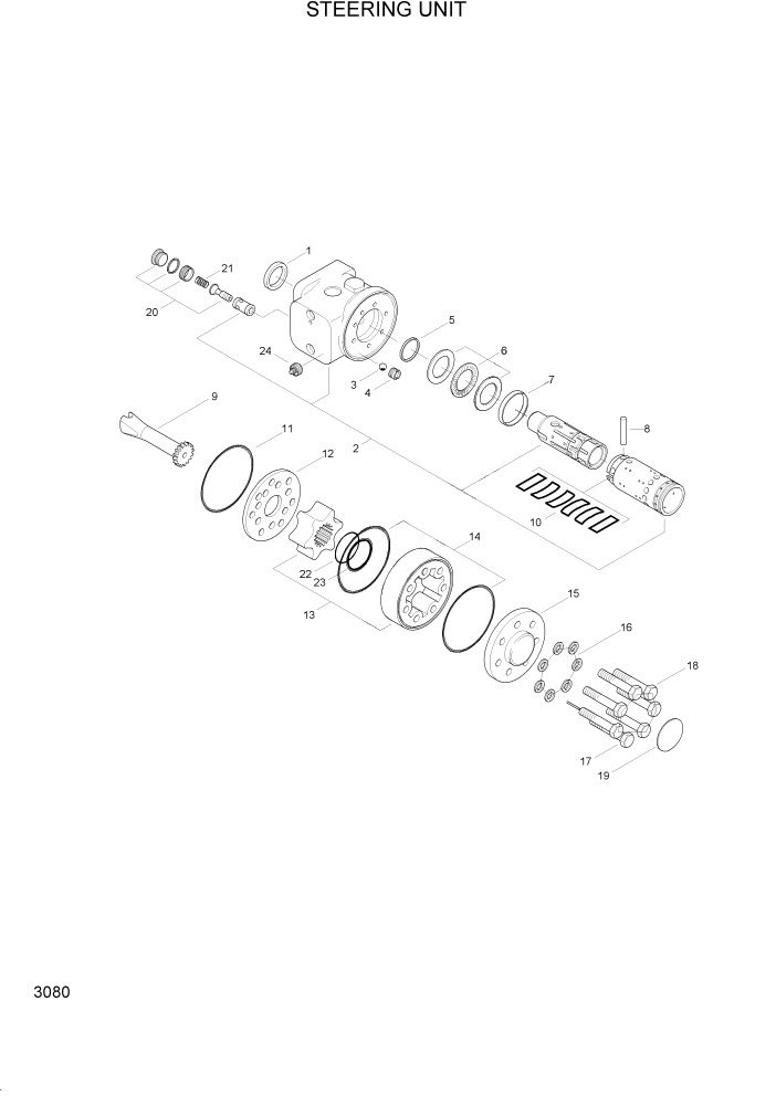 Схема запчастей Hyundai HDF20/HDF25/HDF30-2 - PAGE 3080 STEERING UNIT ГИДРАВЛИЧЕСКАЯ СИСТЕМА