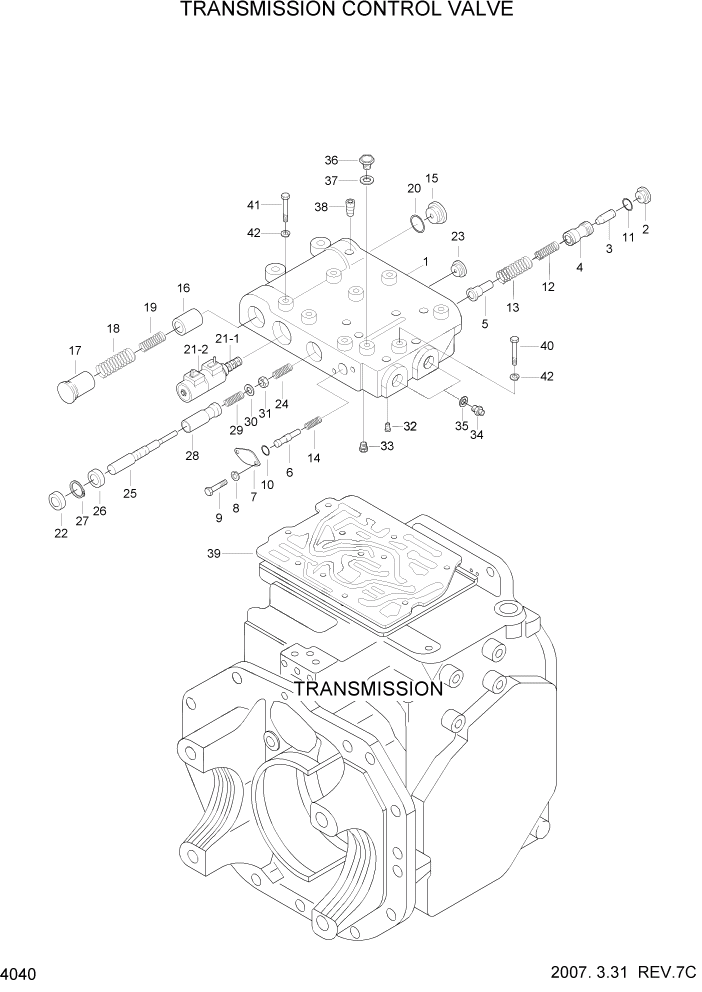 Схема запчастей Hyundai HDF20/HDF25/HDF30-2 - PAGE 4040 TRANSMISSION CONTROL VALVE СИЛОВАЯ СИСТЕМА