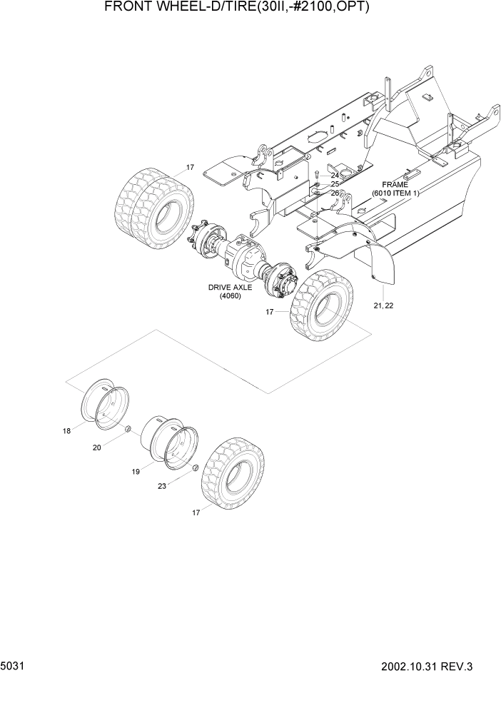 Схема запчастей Hyundai HDF20/HDF25/HDF30-2 - PAGE 5031 FRONT WHEEL-D/TIRE(30II,-#2100,OPT) СИСТЕМА УПРАВЛЕНИЯ