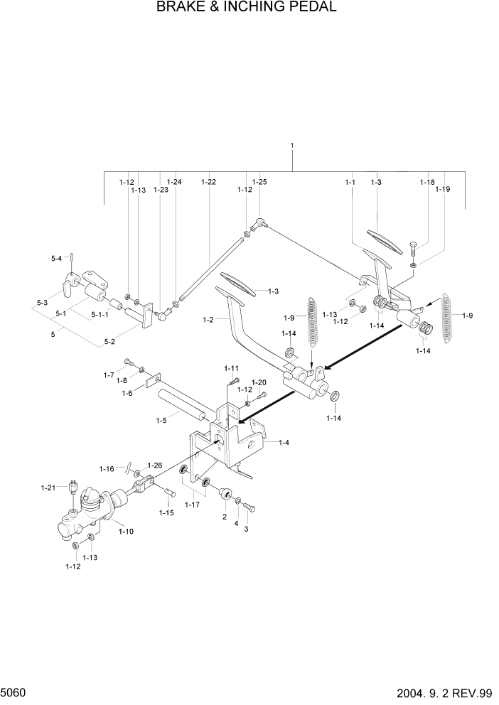 Схема запчастей Hyundai HDF20/HDF25/HDF30-2 - PAGE 5060 BRAKE & INCHING PEDAL СИСТЕМА УПРАВЛЕНИЯ