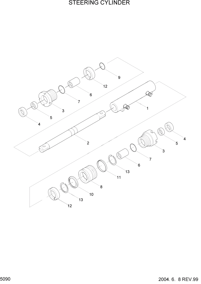 Схема запчастей Hyundai HDF20/HDF25/HDF30-2 - PAGE 5090 STEERING CYLINDER(OLD) СИСТЕМА УПРАВЛЕНИЯ