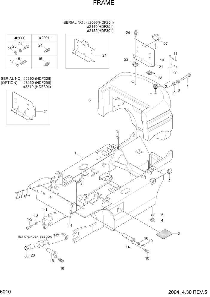 Схема запчастей Hyundai HDF20/HDF25/HDF30-2 - PAGE 6010 FRAME СТРУКТУРА