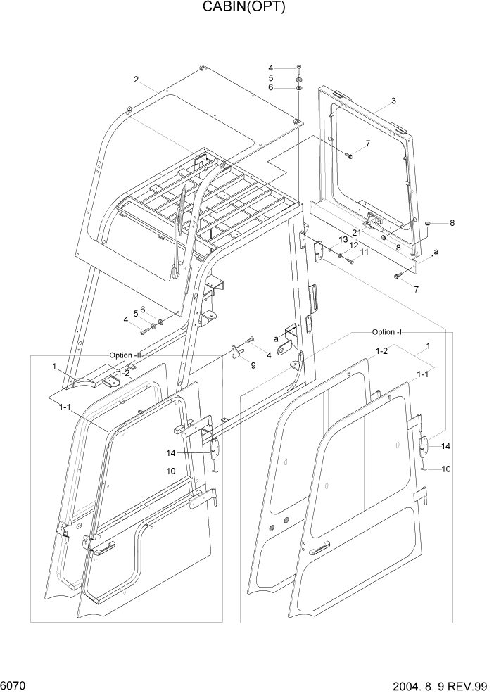 Схема запчастей Hyundai HDF20/HDF25/HDF30-2 - PAGE 6070 CABIN(OPTION) СТРУКТУРА