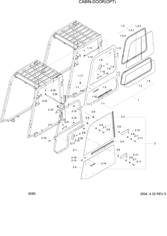 Схема запчастей Hyundai HDF20/HDF25/HDF30-2 - PAGE 6080 CABIN-DOOR(OPTION) СТРУКТУРА