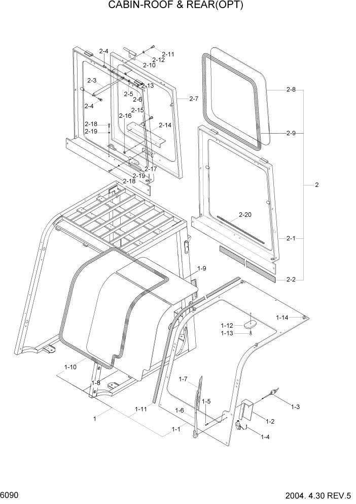 Схема запчастей Hyundai HDF20/HDF25/HDF30-2 - PAGE 6090 CABIN-ROOF & REAR(OPTION) СТРУКТУРА