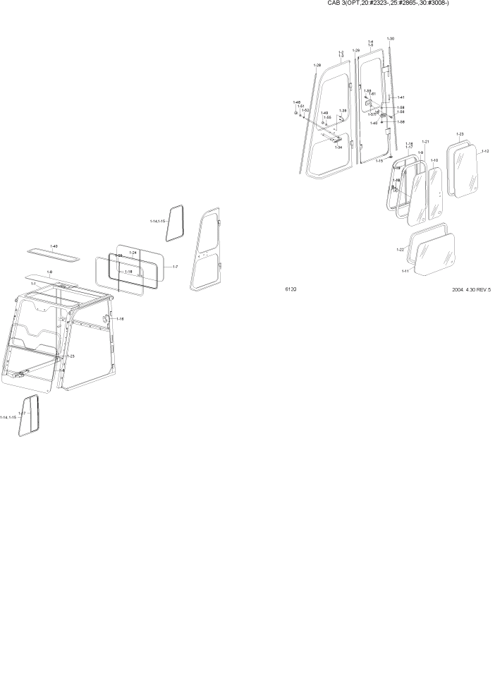 Схема запчастей Hyundai HDF20/HDF25/HDF30-2 - PAGE 6120 CAB 3(OPT,20:#2323-,25:#2865-,30:#3008-) СТРУКТУРА