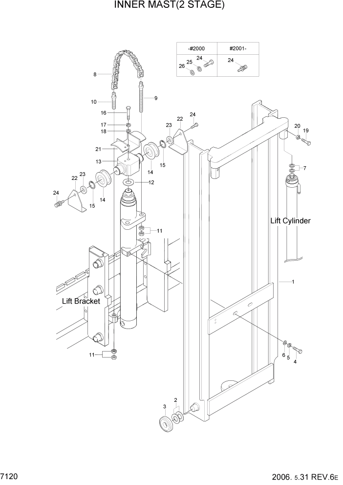 Схема запчастей Hyundai HDF20/HDF25/HDF30-2 - PAGE 7120 INNER MAST(2 STAGE) РАБОЧЕЕ ОБОРУДОВАНИЕ