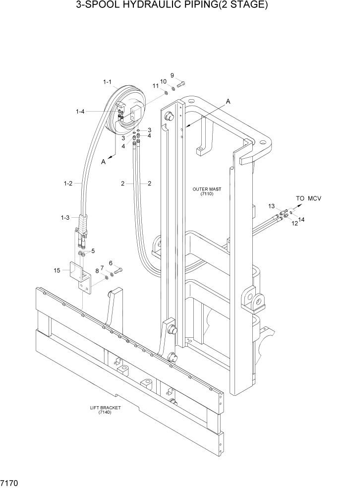 Схема запчастей Hyundai HDF20/HDF25/HDF30-2 - PAGE 7170 3-SPOOL HYDRAULIC PIPING(2 STAGE) РАБОЧЕЕ ОБОРУДОВАНИЕ