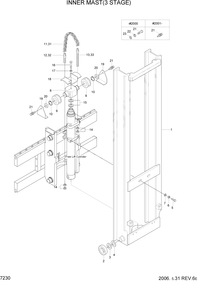 Схема запчастей Hyundai HDF20/HDF25/HDF30-2 - PAGE 7230 INNER MAST(3 STAGE) РАБОЧЕЕ ОБОРУДОВАНИЕ