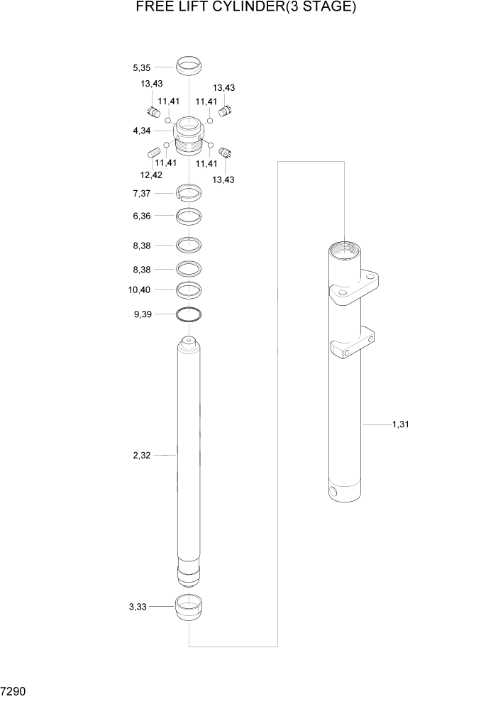 Схема запчастей Hyundai HDF20/HDF25/HDF30-2 - PAGE 7290 FREE LIFT CYLINDER(3 STAGE) РАБОЧЕЕ ОБОРУДОВАНИЕ