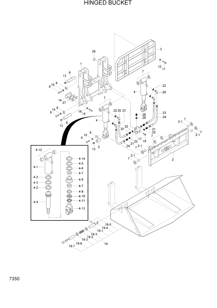 Схема запчастей Hyundai HDF20/HDF25/HDF30-2 - PAGE 7350 HINGED BUCKET РАБОЧЕЕ ОБОРУДОВАНИЕ