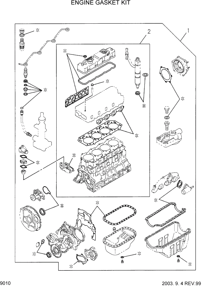 Схема запчастей Hyundai HDF20/HDF25/HDF30-2 - PAGE 9010 ENGINE GASKET KIT ДВИГАТЕЛЬ БАЗА