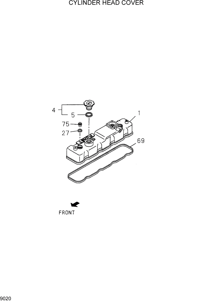 Схема запчастей Hyundai HDF20/HDF25/HDF30-2 - PAGE 9020 CYLINDER HEAD COVER ДВИГАТЕЛЬ БАЗА