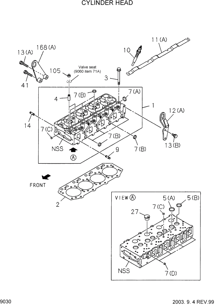 Схема запчастей Hyundai HDF20/HDF25/HDF30-2 - PAGE 9030 CYLINDER HEAD ДВИГАТЕЛЬ БАЗА