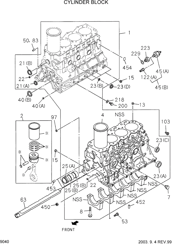 Схема запчастей Hyundai HDF20/HDF25/HDF30-2 - PAGE 9040 CYLINDER BLOCK ДВИГАТЕЛЬ БАЗА