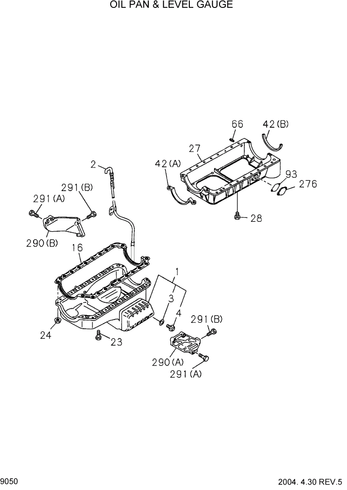 Схема запчастей Hyundai HDF20/HDF25/HDF30-2 - PAGE 9050 OIL PAN & LEVEL GAUGE ДВИГАТЕЛЬ БАЗА