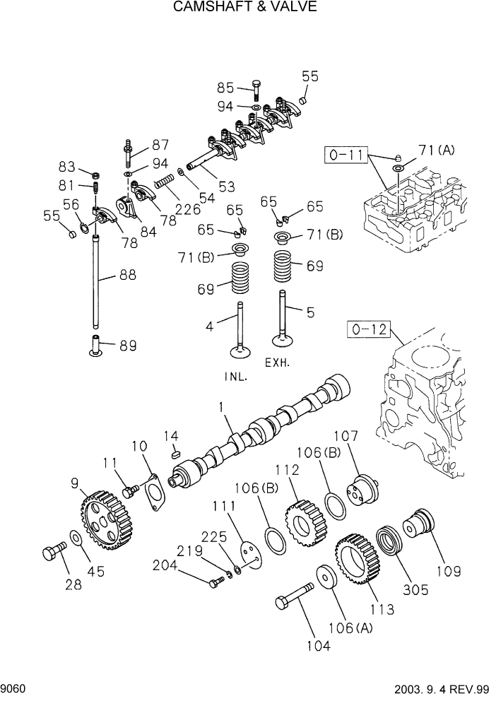 Схема запчастей Hyundai HDF20/HDF25/HDF30-2 - PAGE 9060 CAMSHAFT & VALVE ДВИГАТЕЛЬ БАЗА