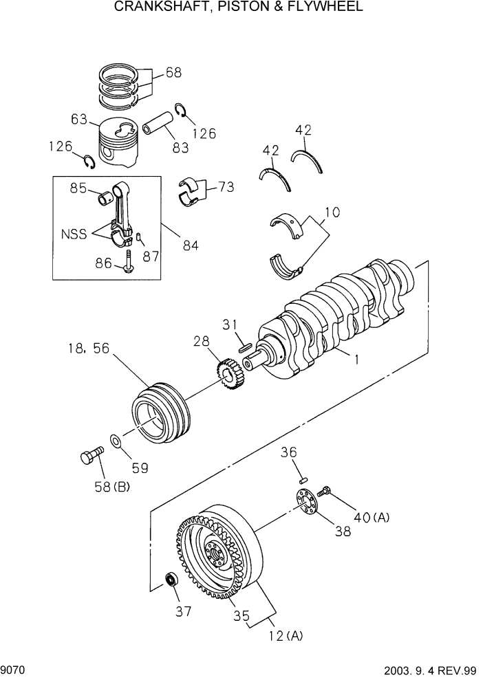 Схема запчастей Hyundai HDF20/HDF25/HDF30-2 - PAGE 9070 CRANKSHAFT, PISTON & FLYWHEEL ДВИГАТЕЛЬ БАЗА